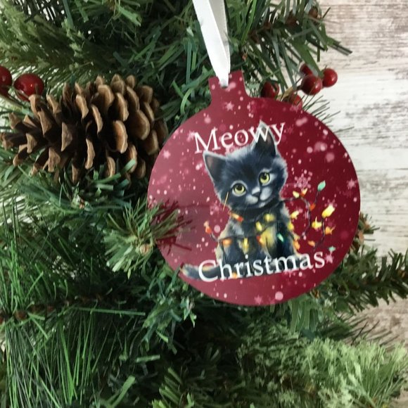 Black Cat Meowy Christmas Ornament Double Sided - Picture 3 of 5
